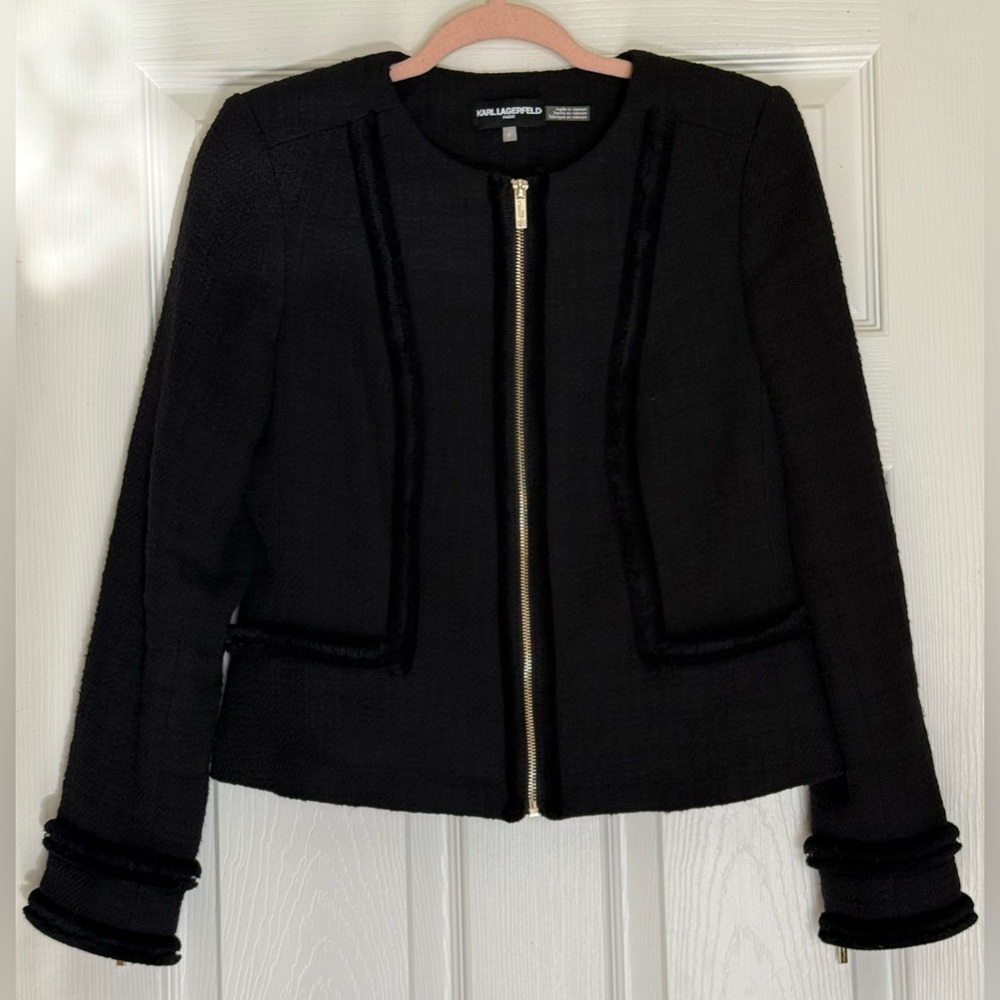 Karl Lagerfeld Black Blazer with Gold-tone Zippers